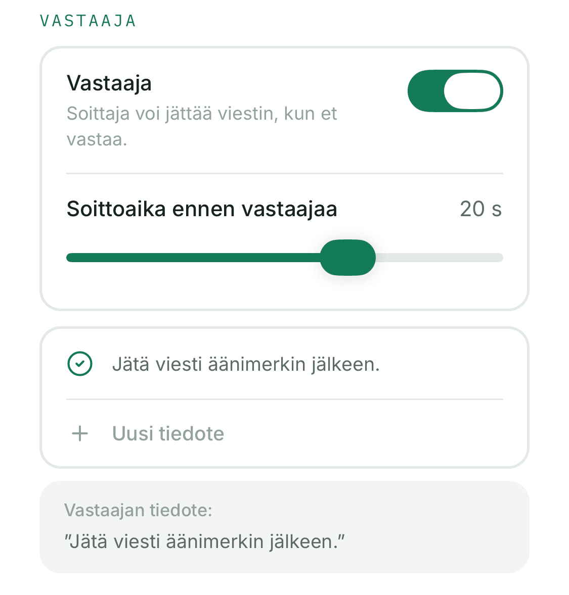 Vastaajan asetukset Nopsanumero-sovelluksessa